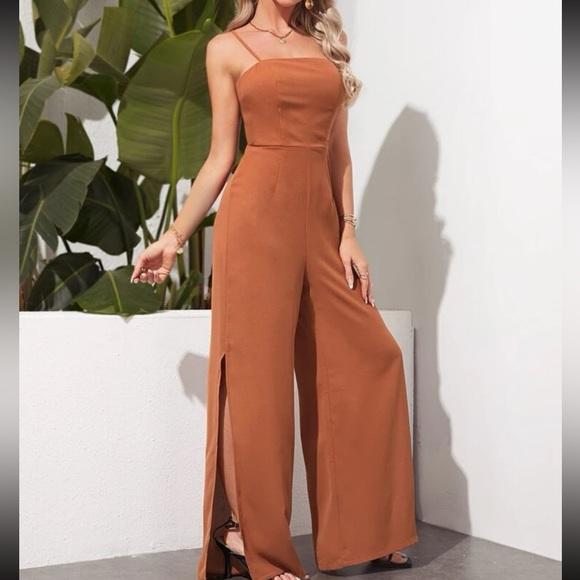 Luxe crisscross open back slit thigh cami jumpsuit - Picture 11 of 12